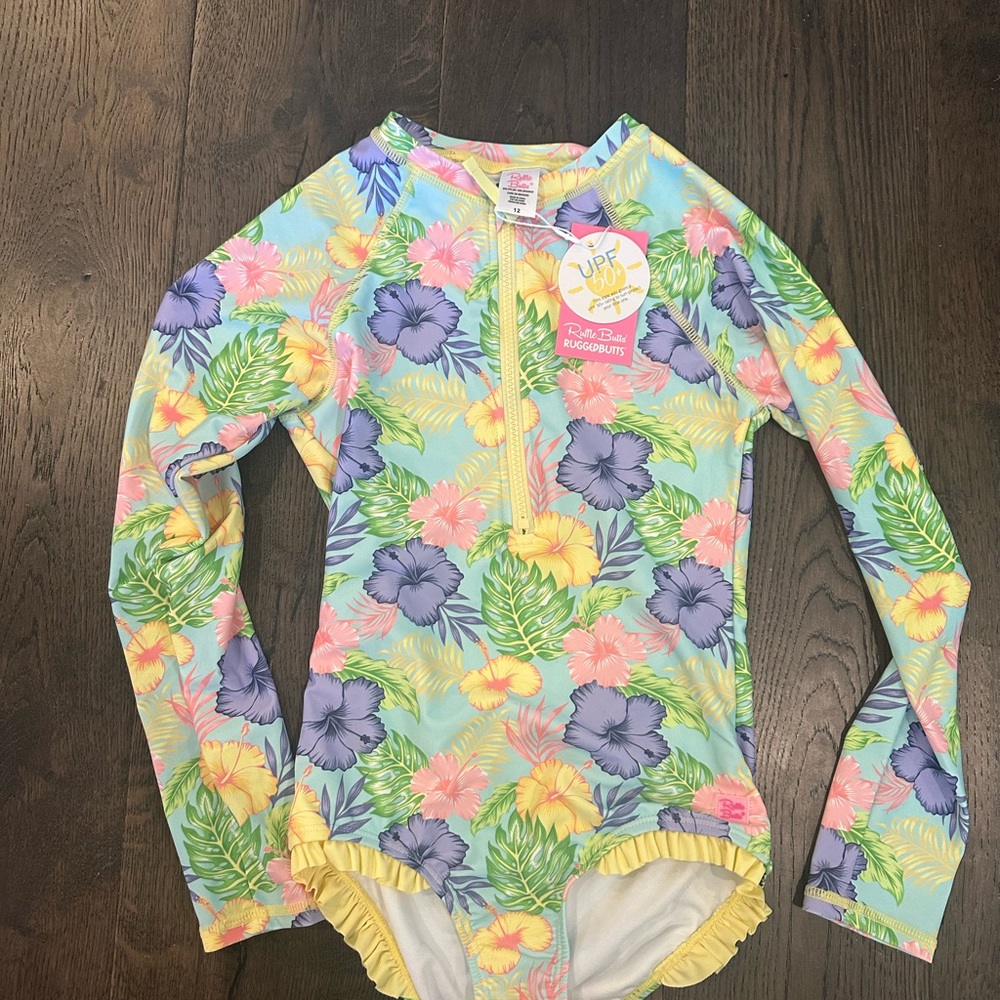 Ruffle Butts Tropical Floral Kids Rashguard